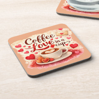 Coffee Love in a Cup Coffee Lover Valentine Brown Coaster