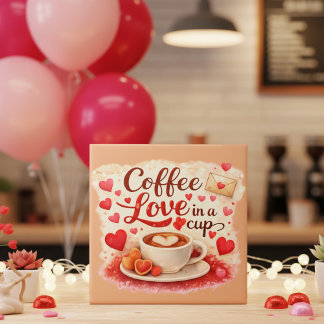 Coffee Love in a Cup Valentine Soft Brown Tile