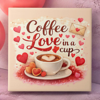 Coffee Love in a Cup Valentine Soft Pink Tile