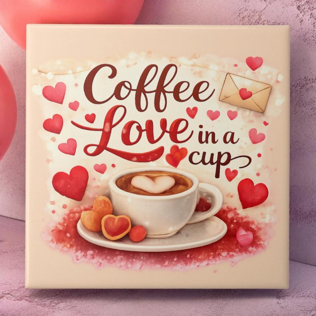 Coffee Love in a Cup Valentine Soft Pink Tile (Creator Uploaded)