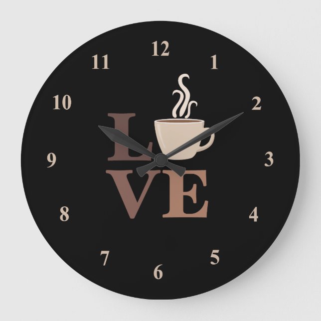 Coffee Love in Black Large Clock (Front)