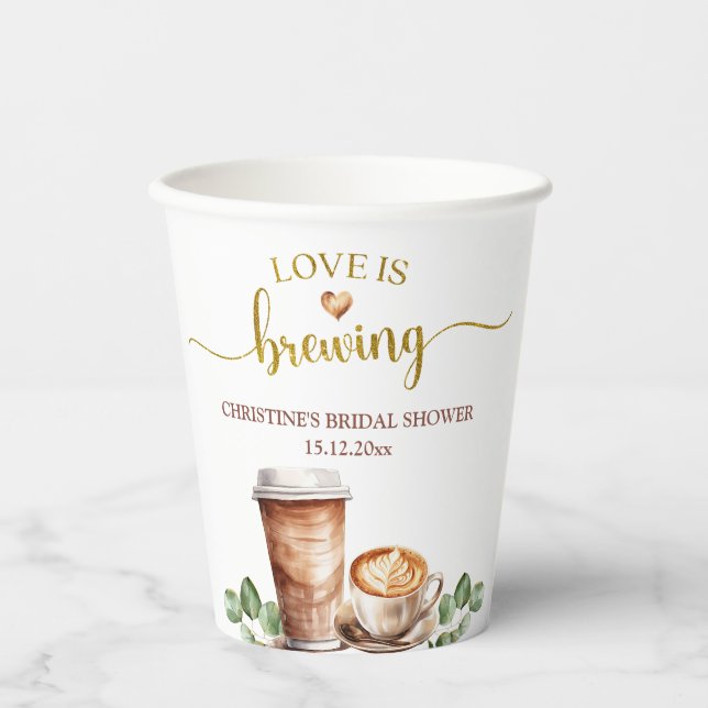 Coffee Love is Brewing Bridal Shower Paper Cups (Front)