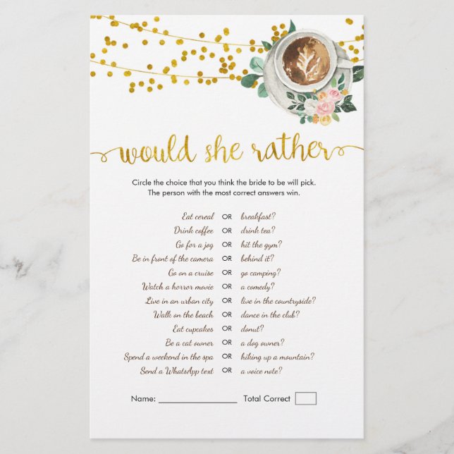 Coffee Love is Brewing Would She Rather Game (Front)