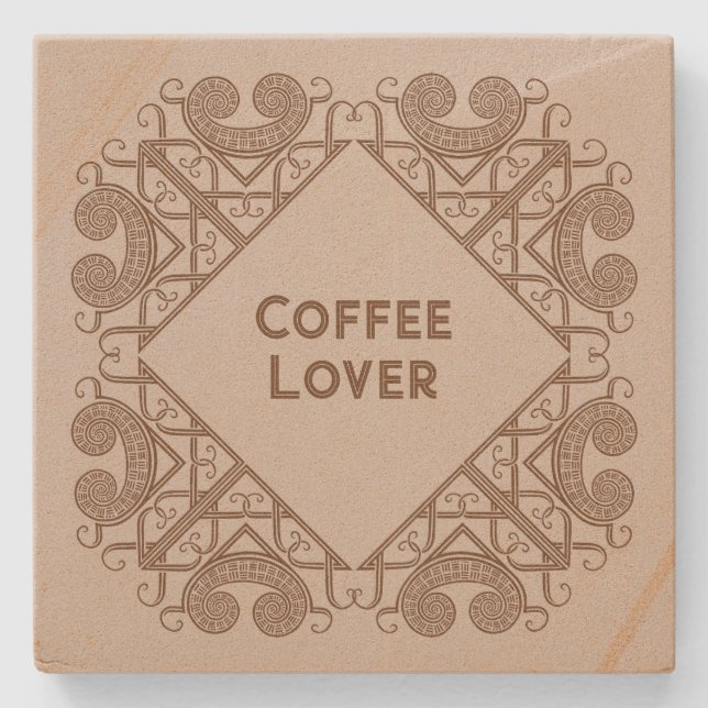 Coffee Lover Add Your Text Celtic Style Border Art Stone Coaster (Front)