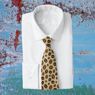 Coffee Lover Beans Beige Brown Patterned Tie