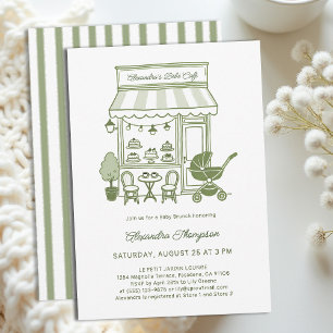 Coffee Lover Bebe Brewing Brunch Green Baby Shower Invitation