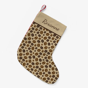 Coffee Lover Coffee Beans Brown Patterned Small Christmas Stocking