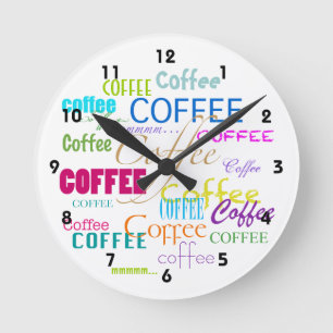 Coffee Lover-Colourful Coffee Word Cloud Round Clock