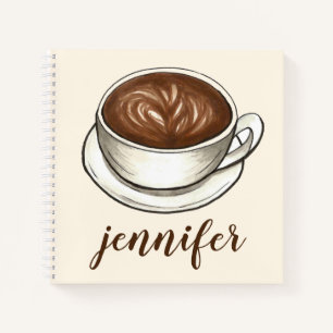 Coffee Lover Cup Latte Tan Brown Personalized Gift Notebook