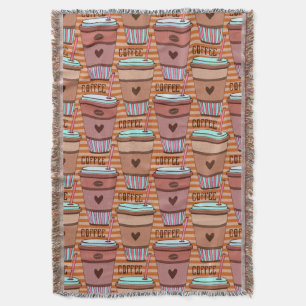 Coffee Lover Cups, Beans and Hearts Throw Blanket