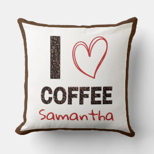 Coffee Lover Custom Name Coffee Bean Design Throw Pillow