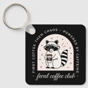 Coffee lover funny raccoon feral club keychain