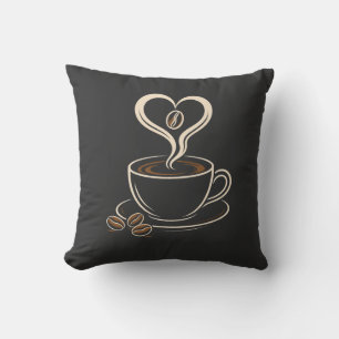 Coffee Lover Heart Steam Minimalist Design Throw Pillow