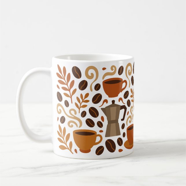 Coffee Lover Illustration with Beans Mug (Left)