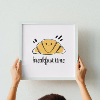 Coffee Lover Ink Sketch Croissant Poster