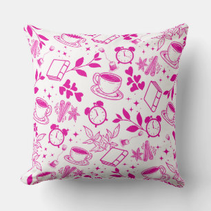 coffee lover modern vintage modern pink pattern throw pillow