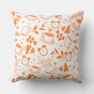 coffee lover modern vintage rustic orange pattern throw pillow