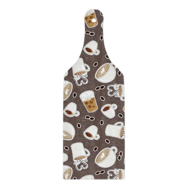 Coffee Lover Pattern Brown / Grey Cutting Board (Front)