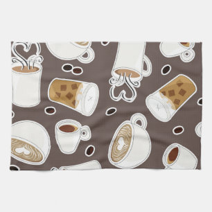 Coffee Lover Pattern Brown / Grey Kitchen Towel