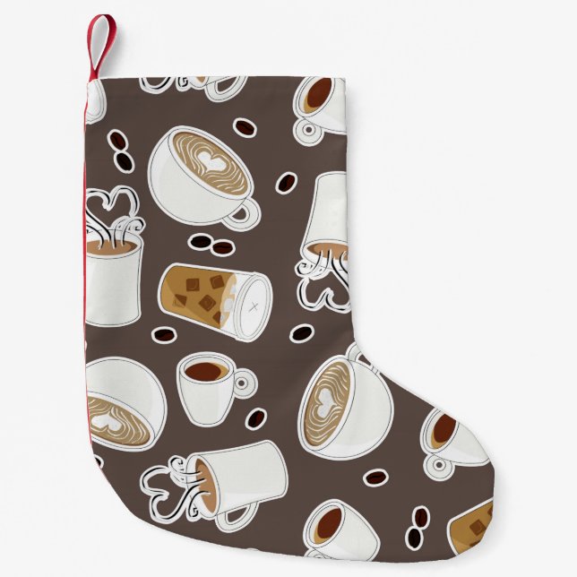 Coffee Lover Pattern Brown Small Christmas Stocking (Front)