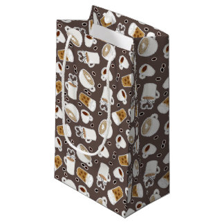 Coffee Lover Pattern Brown Small Gift Bag