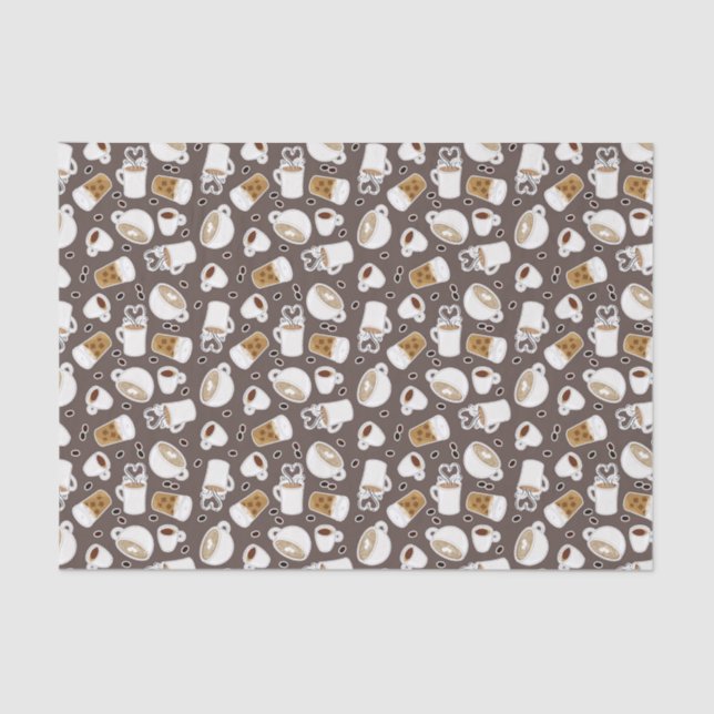 Coffee Lover Pattern Brown Tissue Paper (Front)