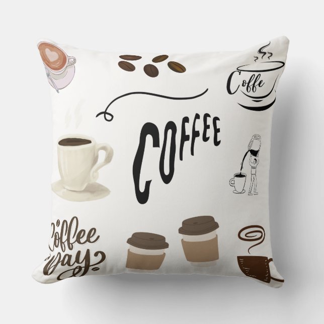 Coffee Lover Pillow – Cozy Coffee Cup Design, Cute (Front)