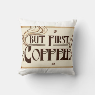 Coffee Lover Quote poster steam swirls Throw Pillow