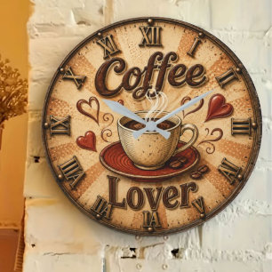 Coffee Lover  Rustic Farmhouse Coffee Cup Large Clock
