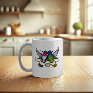 Coffee Lover Tattoo Style Hummingbirds & Ribbon Mug