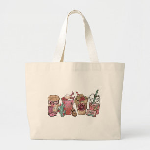 Coffee Lover Western Cowboy Theme Large Tote Bag