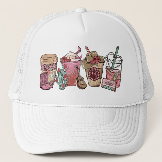Coffee Lover Western Cowboy Theme Trucker Hat (Front)