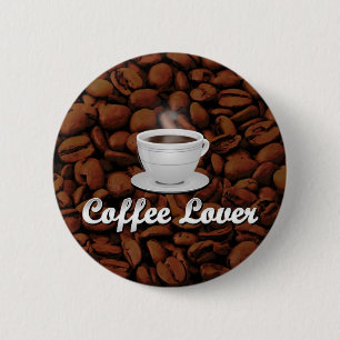 Coffee Lover, White Cup/Brown Beans 2 Inch Round Button