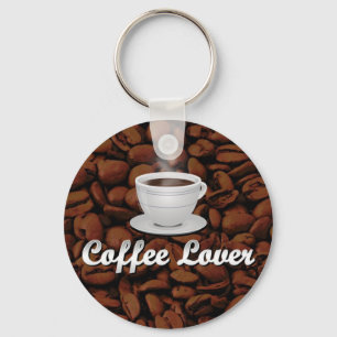 Coffee Lover, White Cup/Brown Beans Keychain