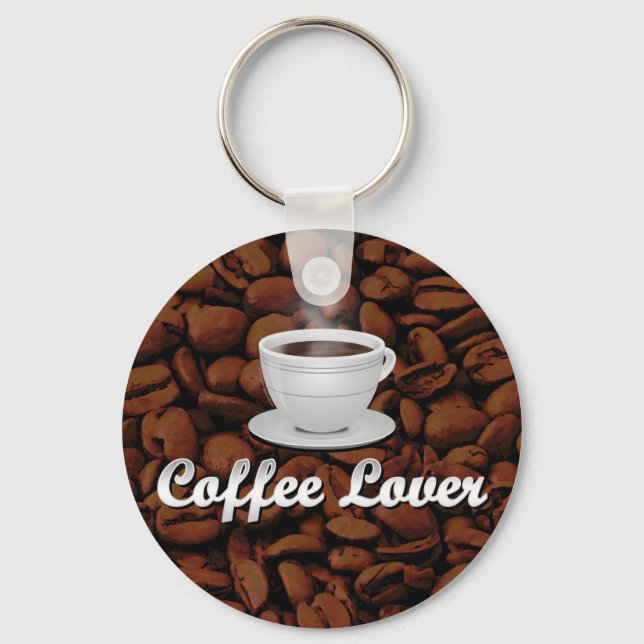 Coffee Lover, White Cup/Brown Beans Keychain (Front)