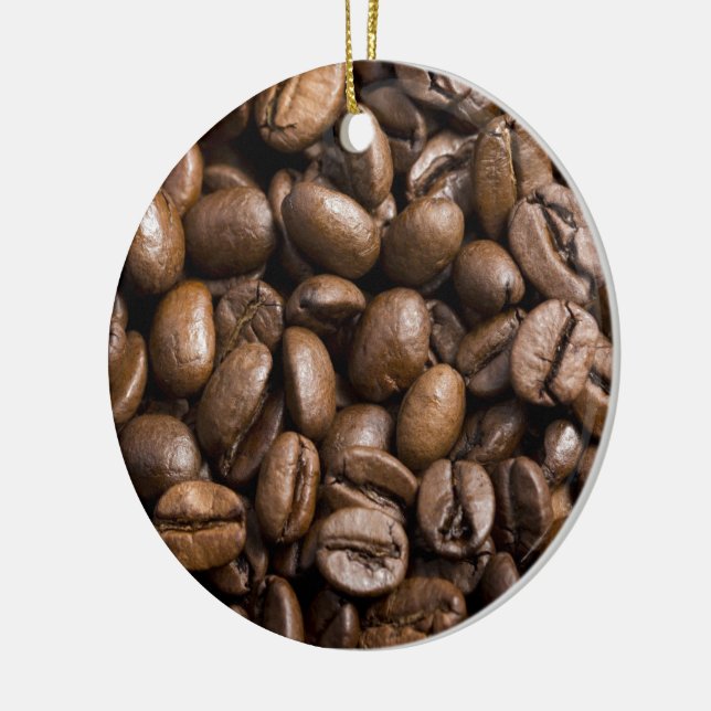 Coffee Lovers Beans Brown Background Ceramic Ornament (Left)
