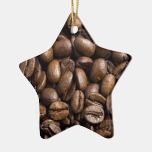 Coffee Lovers Beans Brown Background Ceramic Ornament