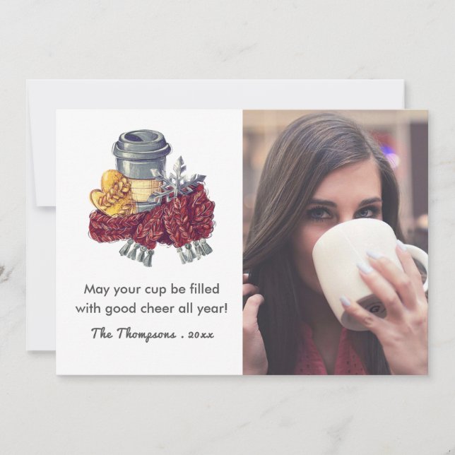 Coffee Lover's Christmas Cheer Greeting Photo Holiday Card (Front)