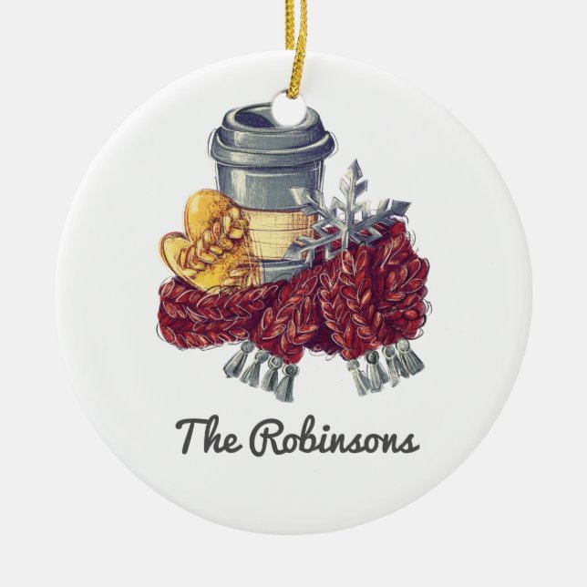 Coffee Lover's Christmas Cheer Photo Ceramic Ornament (Front)
