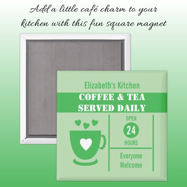 Coffee lovers custom name white green magnet (Creator Uploaded)