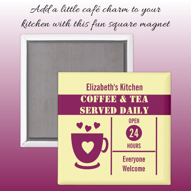 Coffee lovers custom name yellow burgundy magnet (Creator Uploaded)