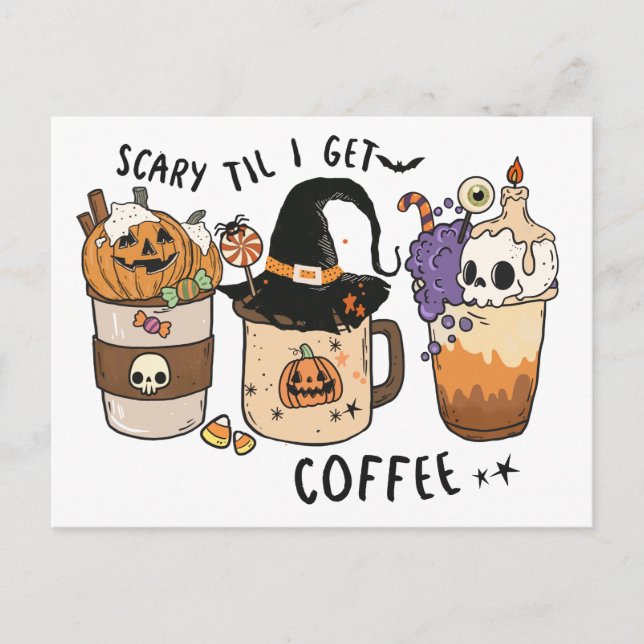 Coffee Lovers Funny Halloween Witch Greeting Postcard (Front)
