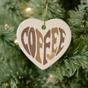 Coffee Lover's Heart Ceramic Ornament