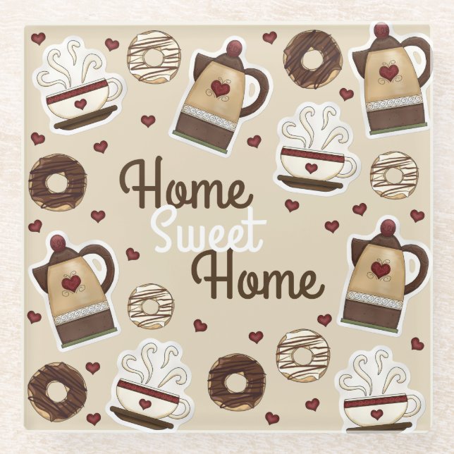 Coffee Lovers Home Sweet Home Glass Coaster (Front)