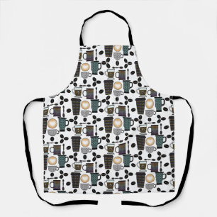 Coffee Lovers Mugs, Cups & Beans Pattern Apron