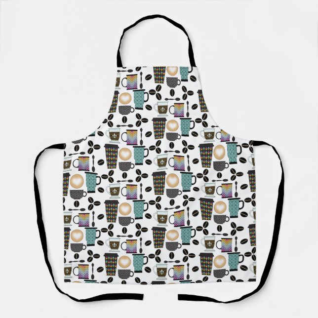 Coffee Lovers Mugs, Cups & Beans Pattern Apron (Front)