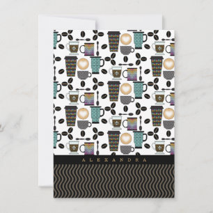 Coffee Lovers Mugs, Cups & Beans Pattern Note Card