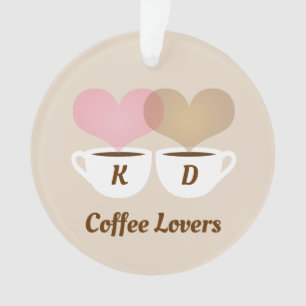 Coffee Lovers Pink Brown Custom Monogram Initials Ornament