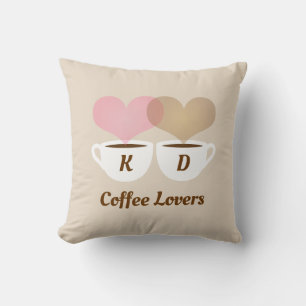 Coffee Lovers Pink Brown Custom Monogram Initials Throw Pillow