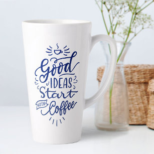 Coffee Lovers Quote Blue Calligraphy Tall White Latte Mug